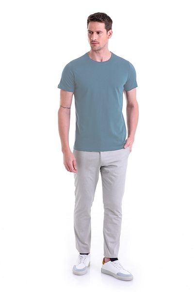 Hatemoğlu Μπλουζάκι Indigo Regular Fit απλό 100% βαμβακερό με λαιμόκοψη