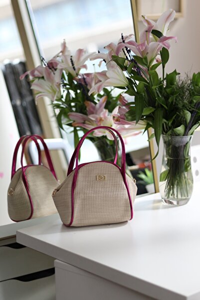 Moom Bag Women's Pink Straw-Looking Double Handle Strap Shoulder Bag