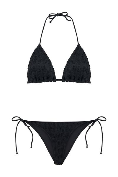 AQUELLA Black Knitwear Triangle Bikini Set with Gather Detail