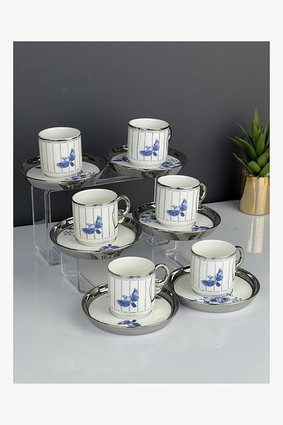 ACAR Luxury Porcelain Savanna Silver 6-Piece Cup Set