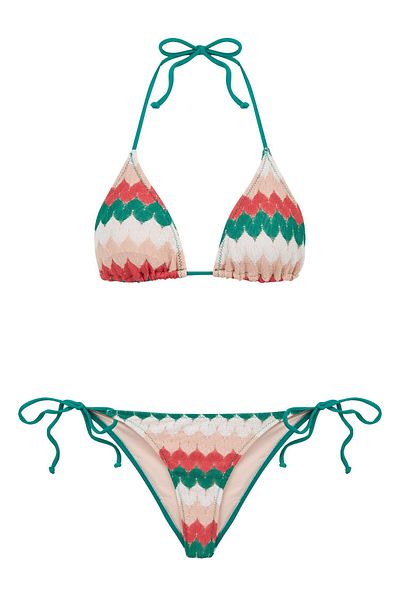 AQUELLA Colorful Knitwear Triangle Bikini Set with Gather Detail