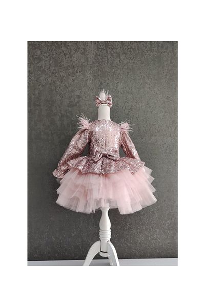 egolika kids Girl's Shoulder Feathered Evening Dress - Graduation Dress