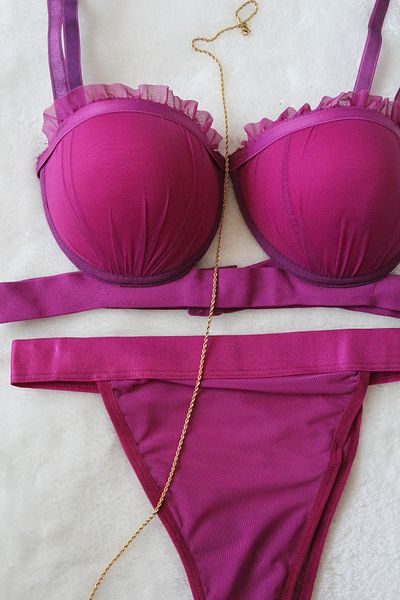 blackstrip Mussel Model Satin Stripe Padded Bra Panty Set - Bralet and Panty Set