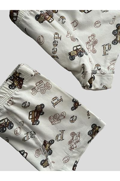 elmas kids Boy's Cotton Jeep and Car Patterned Ecru 2-Piece Boxers