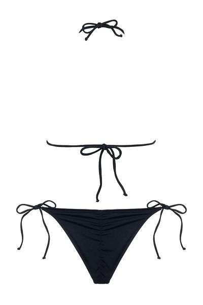 AQUELLA Black Knitwear Triangle Bikini Set with Gather Detail