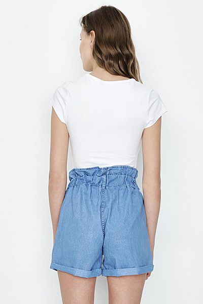 Select Moda Women's Blue Elastic Waist Denim Shorts
