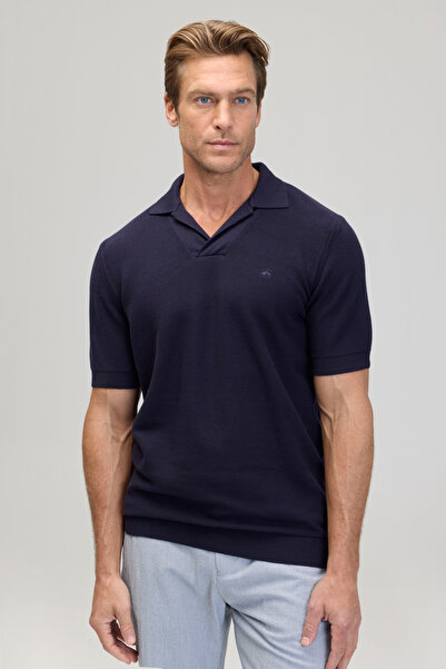 BROOKS BROTHERS Erkek Lacivert %100 Pamuk Düğmeli Polo Yaka Kısa Kollu Kazak