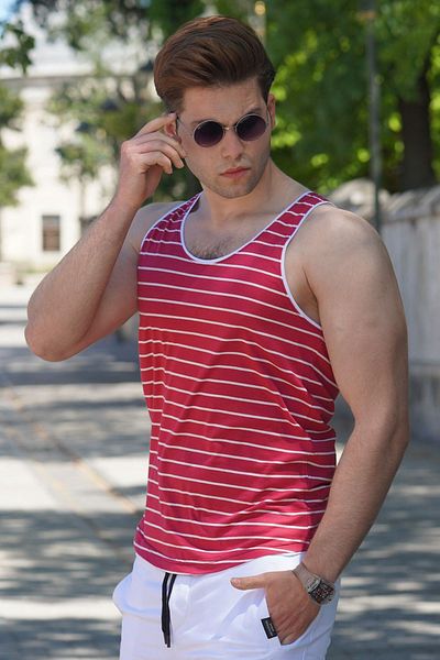 Madmext Férfi csíkos alsóing, piros 2571