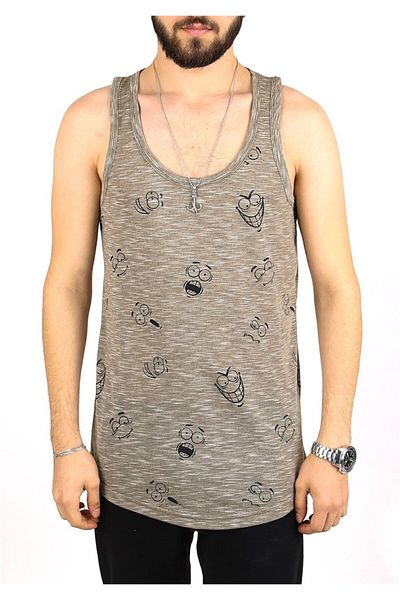 Madmext Khakifarbenes Tanktop mit Emoji-Aufdruck 2329