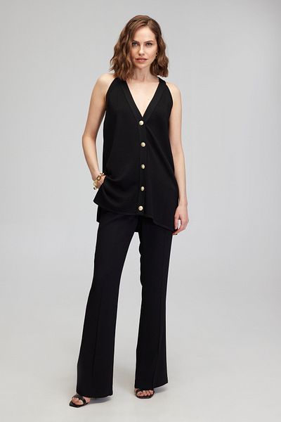 BROOKS BROTHERS Pulover de damă, negru, negru, fără mâneci, cu nasturi