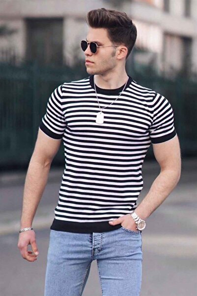 Madmext Ανδρικό πλεκτό μπλουζάκι με λαιμόκοψη ποδηλάτου σε μαύρο χρώμα 4602