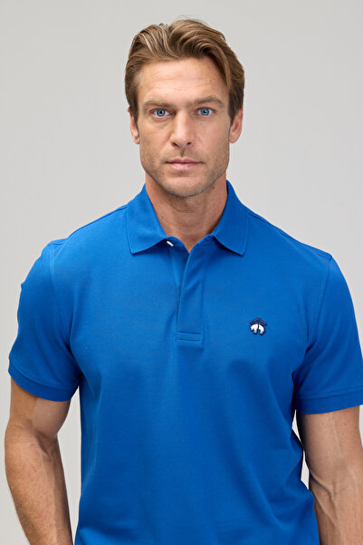 BROOKS BROTHERS Erkek Saks Mavi Likralı Pike Polo Tişört