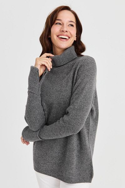 Desen Triko Women's Full Turtleneck Sleeve Slit Wool Sweater 22001 Smoked