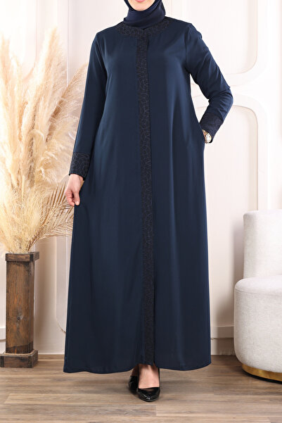 Alya Tesettür Gündelik Sade Lacivert Medine Ipeği Cepli Ferace