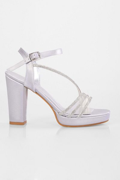 Shoeberry Pantofi cu toc Sheila Silver Satin Stone de damă