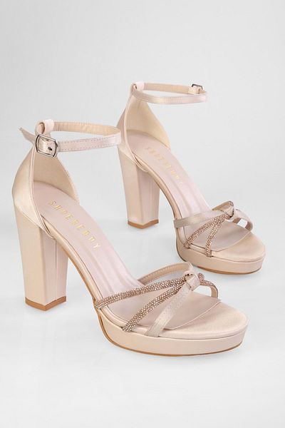 Shoeberry Pantofi cu toc cu platformă din satin din piele de acai de damă