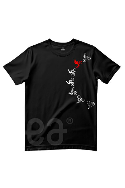 Crea Eymer Wear Ποδηλάτης - Ride Bicycle Design Pattern Printed Crew Neck 100% βαμβακερό μπλουζάκι μαύρο - κόκκινο