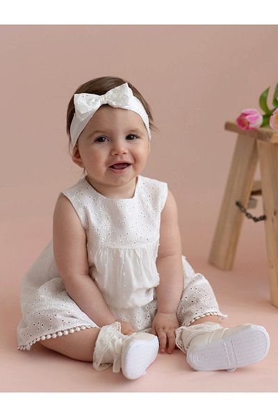 LC Waikiki KANZ Crew Neck Baby Girl Dress and Headband 2-Piece