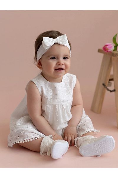 LC Waikiki KANZ Crew Neck Baby Girl Dress and Headband 2-Piece