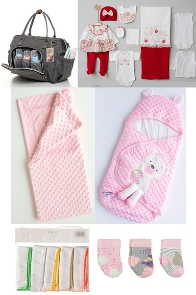 Necix's 6-Piece CUTE MONTHS BIRTH SET (10-Piece HOSPITAL EXIT, BABY BAG, SWADDLE, BLANKET, WIPES AND SOCKS SET)