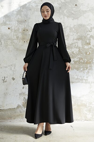 InStyle Belted Scuba Dress - Black