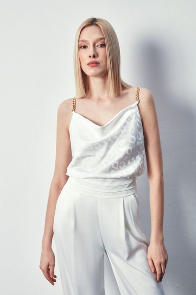 Sateen Chain Strap Satin Blouse - ECRU