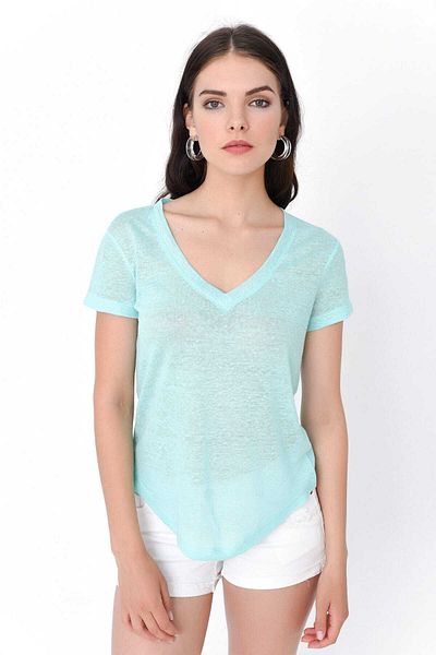 Hanna's by Hanna Darsa Women's Blue Short Sleeve V-Neck Basic T-shirt