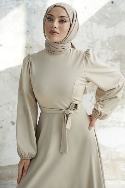 InStyle Φόρεμα Scuba με ζώνη - Πέτρα