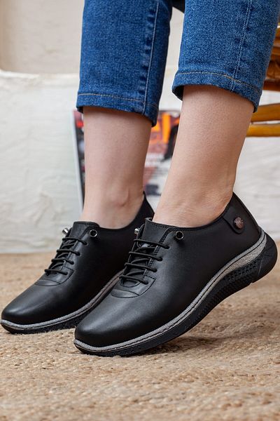 Adım Adım Women's Black Genuine Leather Orthopedic Shoes