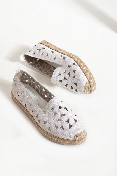 HVZ Exclusive Women's Straw Sole Patterned Espadrille Flower Patterned Shoes