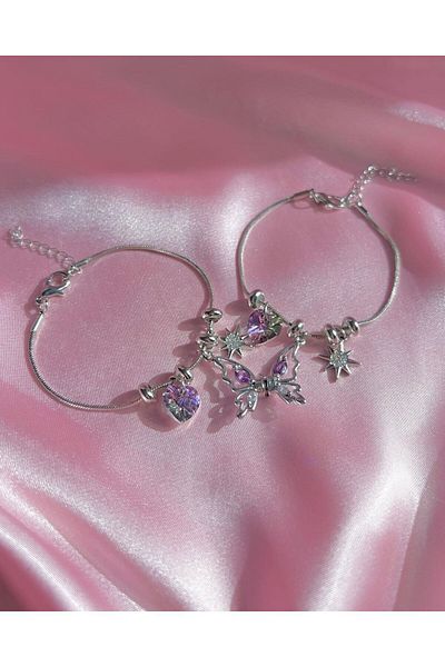 AŞIK ACCESSORIES 2 Pieces Steel Butterfly Friendship Bracelet - with Magnet