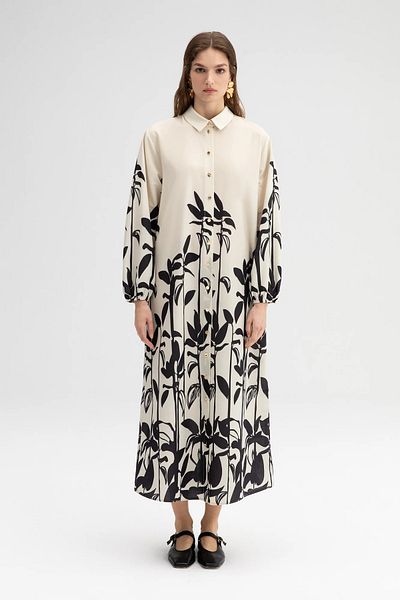 Touche Patterned Poplin Shirt Dress Cream