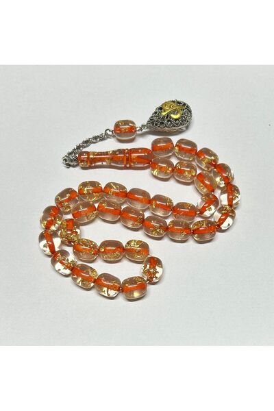 Han Ticarethane Orange Airplane Rosary with Gold Leaf