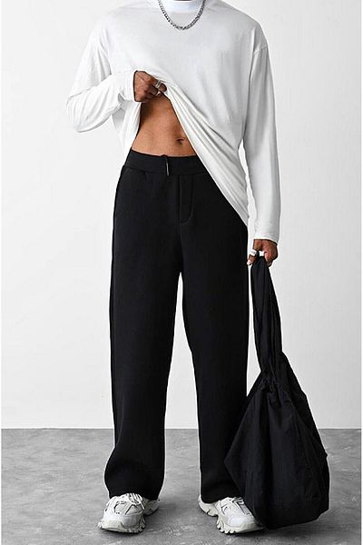 FİTGO Black Oversize Seasonal 2 Thread Tracksuit Bottom