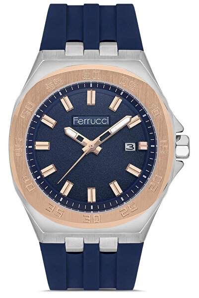 Ferrucci Men's Sports Wristwatch Stainless Steel Case Silicone Cord Calendar ...