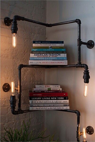 Blbndesign Dekoratif Duvara Borudan Aydınlatma Lambader Ve Raf