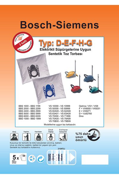 Siemens 20 Pieces Vacuum Cleaner Compatible Sms Dust Bag - Black Plastic