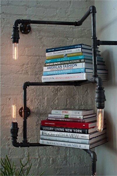 Blbndesign Dekoratif Duvara Borudan Aydınlatma Lambader Ve Raf