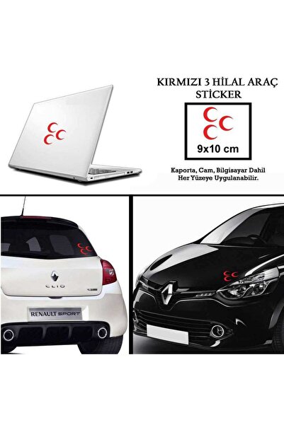 Genel Markalar Osmanlı Sancak Bayrağı Kırmızı 3 Hilal Araç Oto Sticker -araç Aksesuar - 9x10 Cm