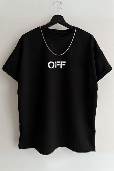AMMA Unisex Black Off Cross Printed Printed Short Sleeve 100% Cotton T-shirt