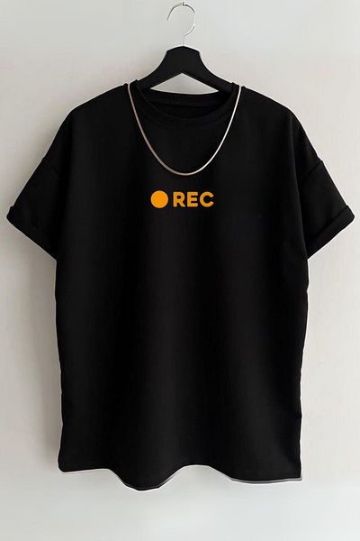 AMMA Unisex Black Rec Printed Printed Short Sleeve 100% Cotton T-shirt