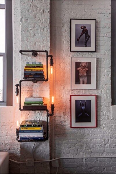 Blbndesign Dekoratif Duvara Borudan Aydınlatma Lambader Ve Raf