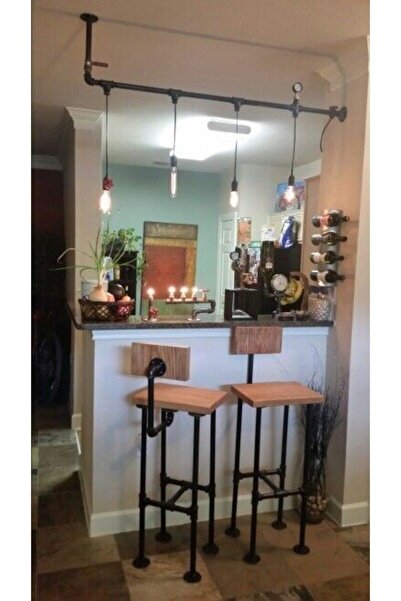 Blbndesign Dekoratif Borudan 2 Tabure Ve Aydinlatma 3'lü Set