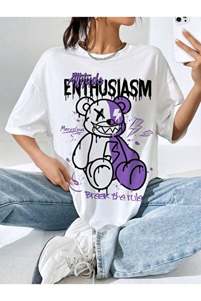 NOFLEN Μπλουζάκι Unisex Attitude Teddy Printed Oversize 100% βαμβακερό