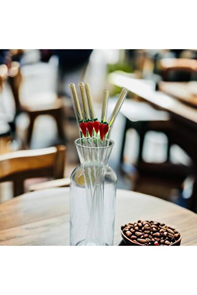 nazarboncuğu Transparent Glass Handmade Pepper Figured Straw Set of 6