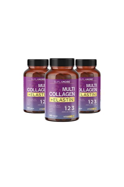Suplamore 3 Pack Multi Collagen and Elastin Collagen - Hydrolyzed 90 Tablets