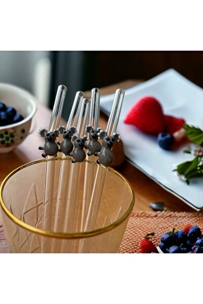 nazarboncuğu Cam Şeffaf 6Lı Kuala Figürlü pipet Seti