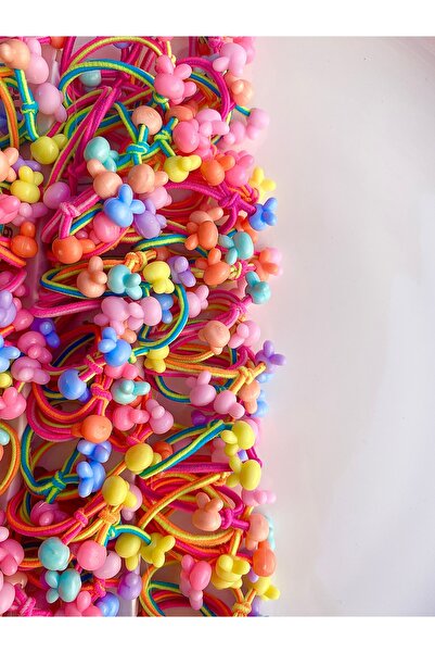 SHEKER HOME 8 Li Tavşan Neon Renkli Boncuklu Lastik Toka