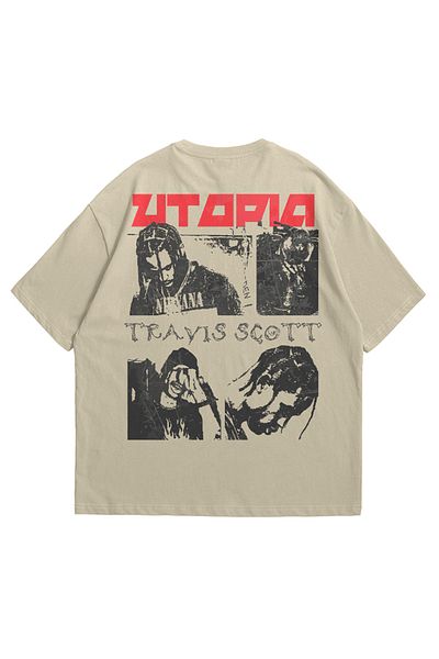 Stadium Μπλουζάκι Travis Utopia Printed Unisex Beige Oversize - Crew Neck, κοντό μανίκι