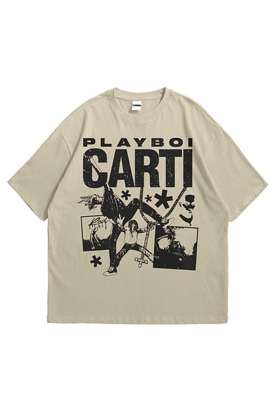 Scrovtie Γυναικείο ανδρικό μπλουζάκι Playboi Carti με στάμπα με κοντό μανίκι με λαιμόκοψη